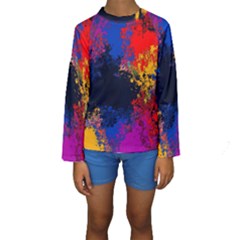 Colorful Paint Splatter Texture Red Black Yellow Blue Kids  Long Sleeve Swimwear by SpinnyChairDesigns