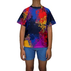 Colorful Paint Splatter Texture Red Black Yellow Blue Kids  Short Sleeve Swimwear by SpinnyChairDesigns