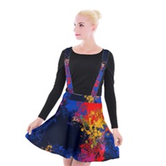 Colorful Paint Splatter Texture Red Black Yellow Blue Suspender Skater Skirt by SpinnyChairDesigns