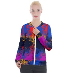 Colorful Paint Splatter Texture Red Black Yellow Blue Casual Zip Up Jacket by SpinnyChairDesigns