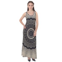 Beige Kaleidoscope Mandala Arabesque Pattern Sleeveless Velour Maxi Dress by SpinnyChairDesigns