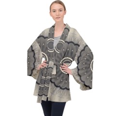 Beige Kaleidoscope Mandala Arabesque Pattern Long Sleeve Velvet Kimono  by SpinnyChairDesigns