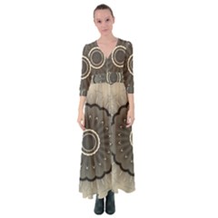 Beige Kaleidoscope Mandala Arabesque Pattern Button Up Maxi Dress by SpinnyChairDesigns