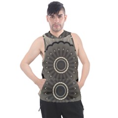 Beige Kaleidoscope Mandala Arabesque Pattern Men s Sleeveless Hoodie by SpinnyChairDesigns