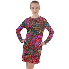 Abstract Art Multicolored Pattern Long Sleeve Hoodie Dress by SpinnyChairDesigns