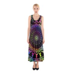 Colorful Rainbow Colored Arabesque Mandala Kaleidoscope  Sleeveless Maxi Dress by SpinnyChairDesigns