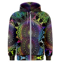 Colorful Rainbow Colored Arabesque Mandala Kaleidoscope  Men s Zipper Hoodie by SpinnyChairDesigns