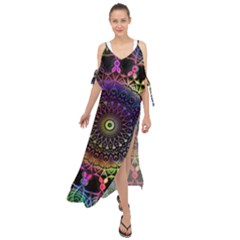 Colorful Rainbow Colored Arabesque Mandala Kaleidoscope  Maxi Chiffon Cover Up Dress by SpinnyChairDesigns