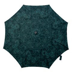 Dark Teal Butterfly Pattern Hook Handle Umbrellas (medium) by SpinnyChairDesigns