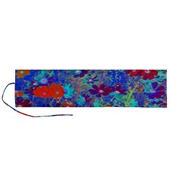 Cosmos Flowers Blue Red Roll Up Canvas Pencil Holder (l) by DinkovaArt