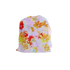 Cosmos Flowers Orange Drawstring Pouch (medium) by DinkovaArt