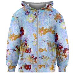 Cosmos Flowers Ligh Blue Kids  Zipper Hoodie Without Drawstring by DinkovaArt