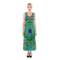 Peacock Mandala Kaleidoscope Arabesque Pattern Sleeveless Maxi Dress by SpinnyChairDesigns