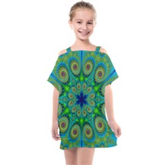 Peacock Mandala Kaleidoscope Arabesque Pattern Kids  One Piece Chiffon Dress by SpinnyChairDesigns