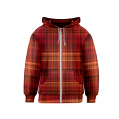 Red Brown Orange Plaid Pattern Kids  Zipper Hoodie by SpinnyChairDesigns