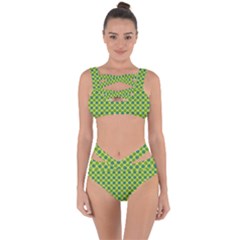 Green Polka Dots Spots Pattern Bandaged Up Bikini Set  by SpinnyChairDesigns