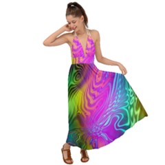 Psychedelic Swirl Trippy Abstract Art Backless Maxi Beach Dress by SpinnyChairDesigns