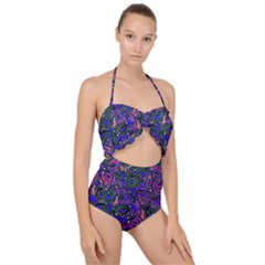 Purple Abstract Butterfly Pattern Scallop Top Cut Out Swimsuit by SpinnyChairDesigns