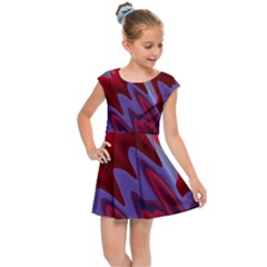 Red Blue Zig Zag Waves Pattern Kids  Cap Sleeve Dress by SpinnyChairDesigns