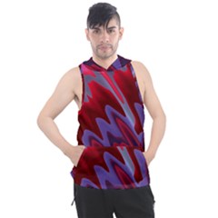 Red Blue Zig Zag Waves Pattern Men s Sleeveless Hoodie by SpinnyChairDesigns