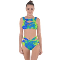 Neon Green Blue Grunge Texture Pattern Bandaged Up Bikini Set  by SpinnyChairDesigns