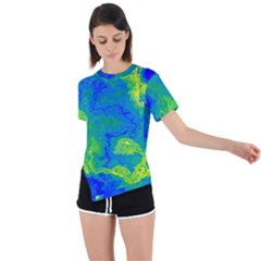 Neon Green Blue Grunge Texture Pattern Asymmetrical Short Sleeve Sports Tee by SpinnyChairDesigns