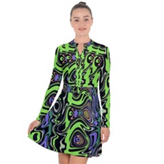 Green And Black Abstract Pattern Long Sleeve Panel Dress by SpinnyChairDesigns