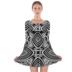 Black And White Intricate Pattern Long Sleeve Skater Dress by SpinnyChairDesigns