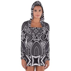 Black And White Intricate Pattern Long Sleeve Hooded T-shirt