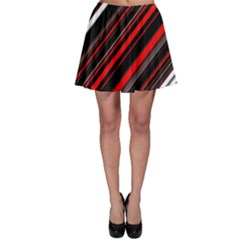 Red Black White Stripes Pattern Skater Skirt by SpinnyChairDesigns