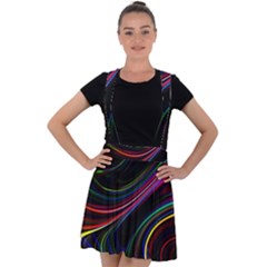 Neon Glow Lines On Black Velvet Suspender Skater Skirt by SpinnyChairDesigns