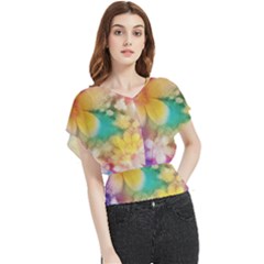 Watercolor Flowers Floral Print Butterfly Chiffon Blouse