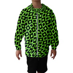 Abstract Black And Green Checkered Pattern Kids  Hooded Windbreaker by SpinnyChairDesigns