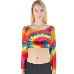 Colorful Dark Tie Dye Pattern Long Sleeve Crop Top by SpinnyChairDesigns