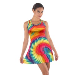 Colorful Dark Tie Dye Pattern Cotton Racerback Dress by SpinnyChairDesigns