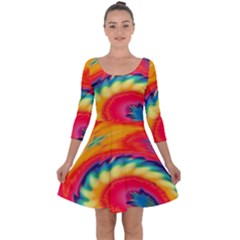 Colorful Dark Tie Dye Pattern Quarter Sleeve Skater Dress by SpinnyChairDesigns