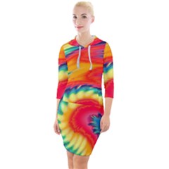 Colorful Dark Tie Dye Pattern Quarter Sleeve Hood Bodycon Dress by SpinnyChairDesigns