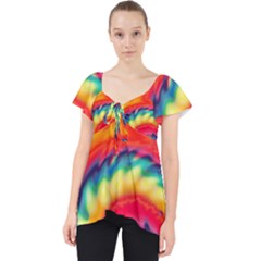 Colorful Dark Tie Dye Pattern Lace Front Dolly Top by SpinnyChairDesigns