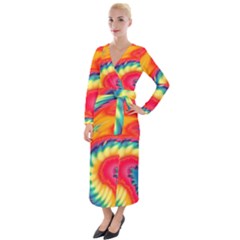 Colorful Dark Tie Dye Pattern Velvet Maxi Wrap Dress by SpinnyChairDesigns