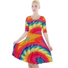 Colorful Dark Tie Dye Pattern Quarter Sleeve A-line Dress by SpinnyChairDesigns