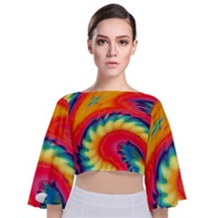 Colorful Dark Tie Dye Pattern Tie Back Butterfly Sleeve Chiffon Top by SpinnyChairDesigns