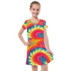 Colorful Dark Tie Dye Pattern Kids  Cross Web Dress by SpinnyChairDesigns