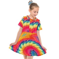 Colorful Dark Tie Dye Pattern Kids  Short Sleeve Shirt Dress by SpinnyChairDesigns