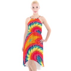 Colorful Dark Tie Dye Pattern High-low Halter Chiffon Dress  by SpinnyChairDesigns