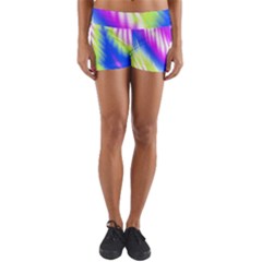 Colorful Blue Purple Pastel Tie Dye Pattern Yoga Shorts by SpinnyChairDesigns