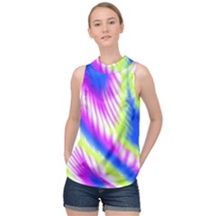 Colorful Blue Purple Pastel Tie Dye Pattern High Neck Satin Top by SpinnyChairDesigns