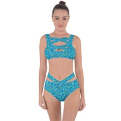 Aqua Blue Artsy Beaded Weave Pattern Bandaged Up Bikini Set  by SpinnyChairDesigns