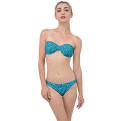 Aqua Blue Artsy Beaded Weave Pattern Classic Bandeau Bikini Set by SpinnyChairDesigns