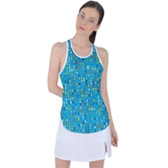 Aqua Blue Artsy Beaded Weave Pattern Racer Back Mesh Tank Top