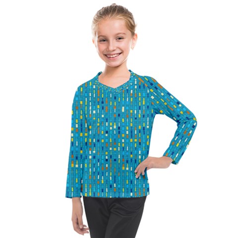 Aqua Blue Artsy Beaded Weave Pattern Kids  Long Mesh Tee by SpinnyChairDesigns